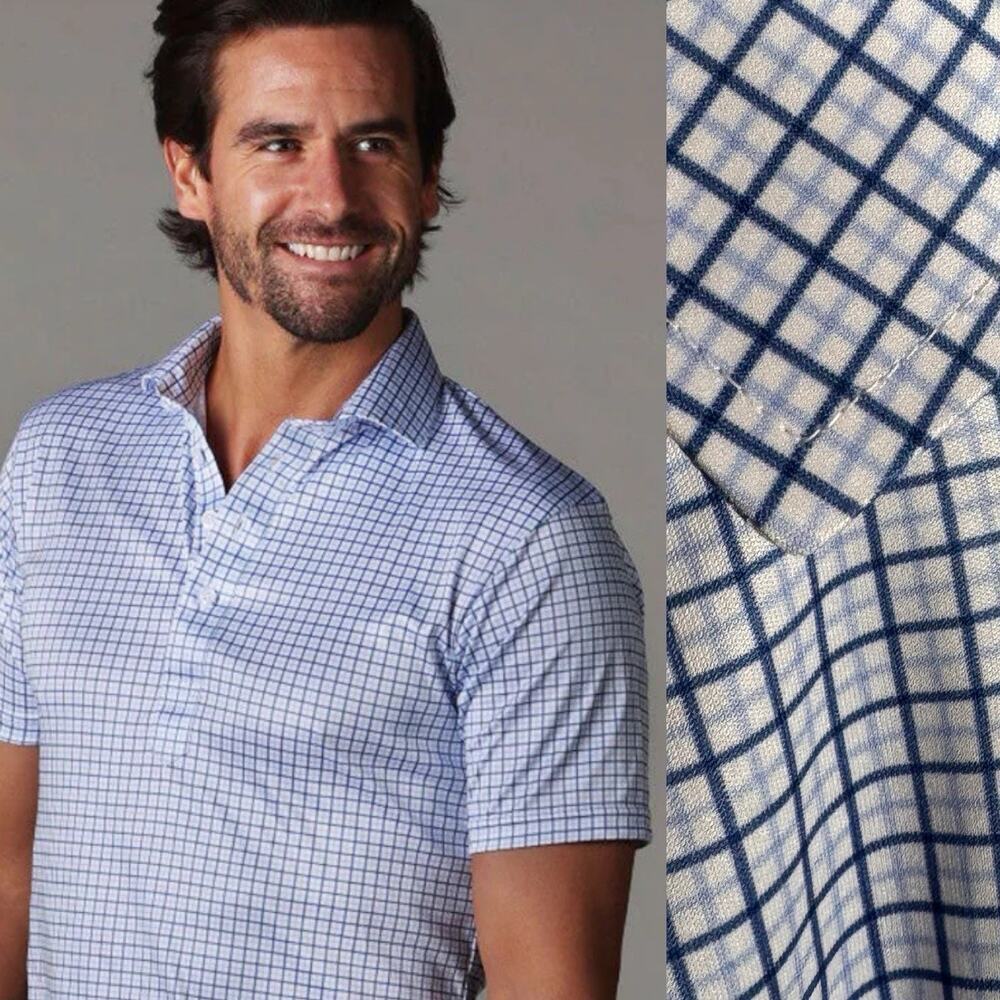 Collars and Co Dress Collar Polo Relaxed Fit XL TALL Regent Blue Tattersall